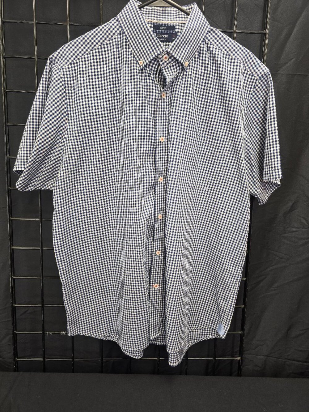 Cremieux Collection Men's XL Slim Fit Navy Gingham Short Sleeve Button Down